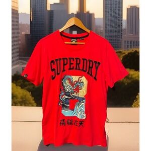 Superdry Tee Men M Red Chinese Flying Dragon In The Sky Nice Embroidery Graphics